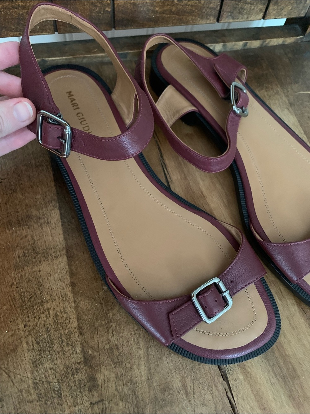 Mari Giudicelli sandals — wine color NWOT